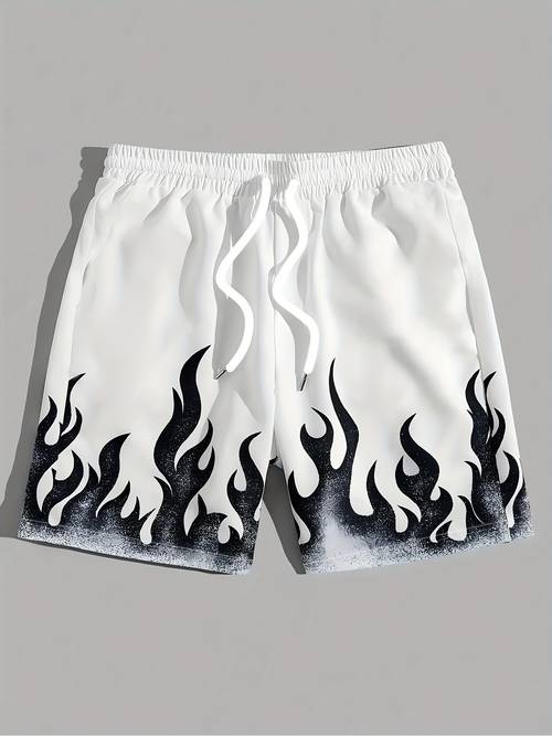 mens fashion print beach shorts flame pattern polyester fiber drawstring waist summer lightweight comfortable casual wear drawstring shorts shorts golf fishing basketball camping gym swimming