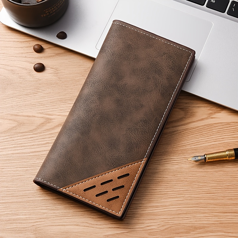 TEMU 1pc Vintage-inspired Men's Long Wallet, Leather With Stitching, Multiple Card Slots, Casual Suit Wallet