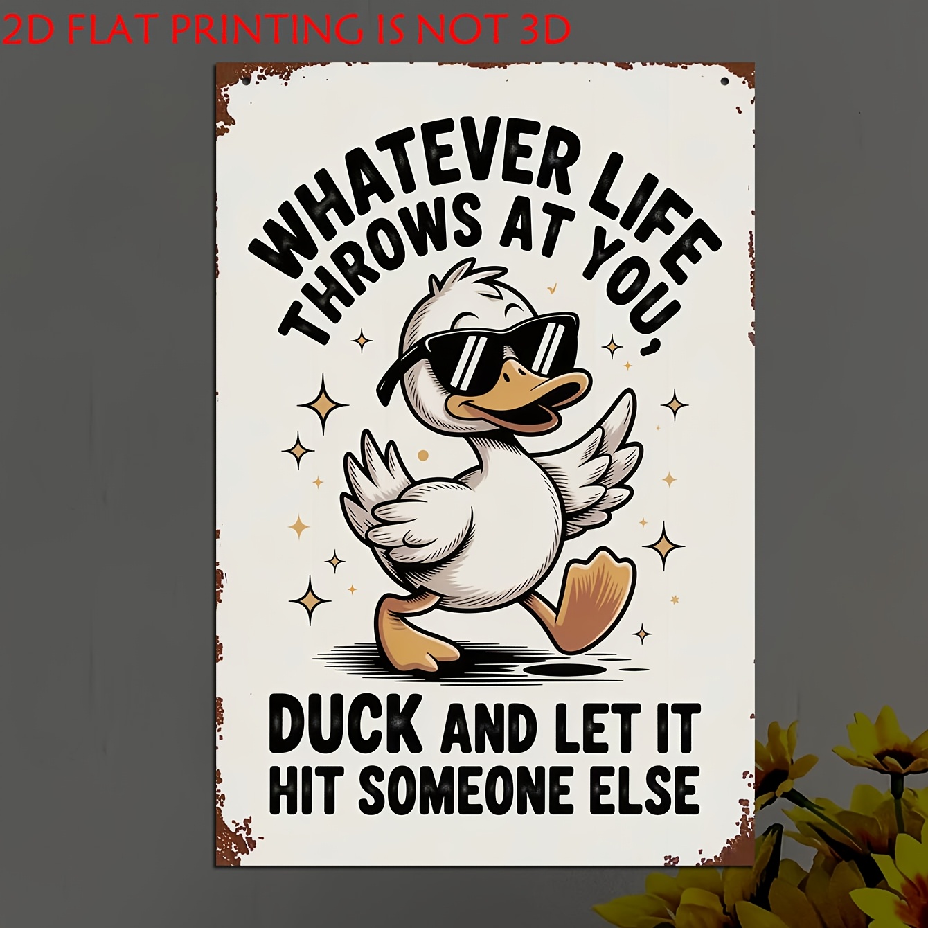 TEMU 2d Flat Wooden Decorative Sign And Plaque, 1pc, With The Words: " How Life You, Hit ", A Duck Wearing Glasses With A Humorous Quote, Perfect For