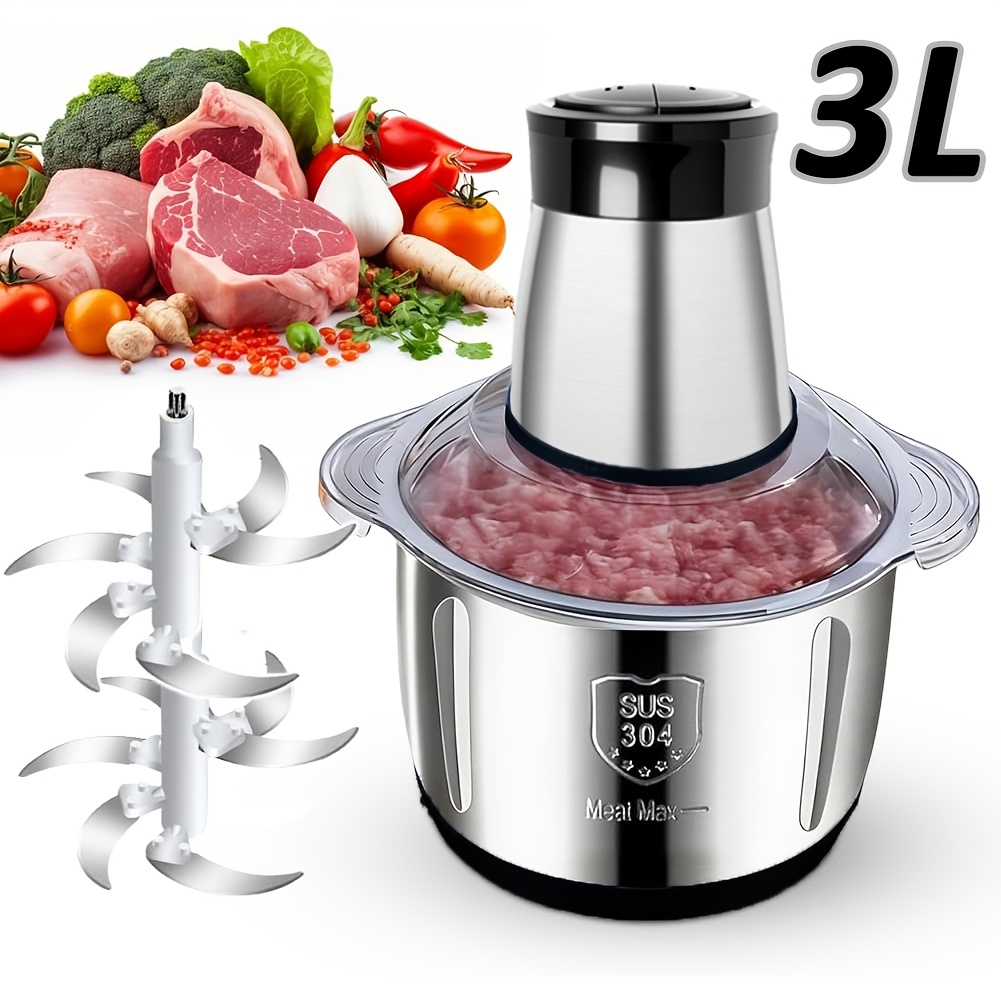 Image of Meat Grinder, Vegetable Grinder, Electric Household Noodle Machine, Cooking Machine, 1 , 4-blade, Stainless Steel Cup, Multifunctional, Can Mix Garlic Paste, Meat Filling, Food, Fruit Puree, 3l