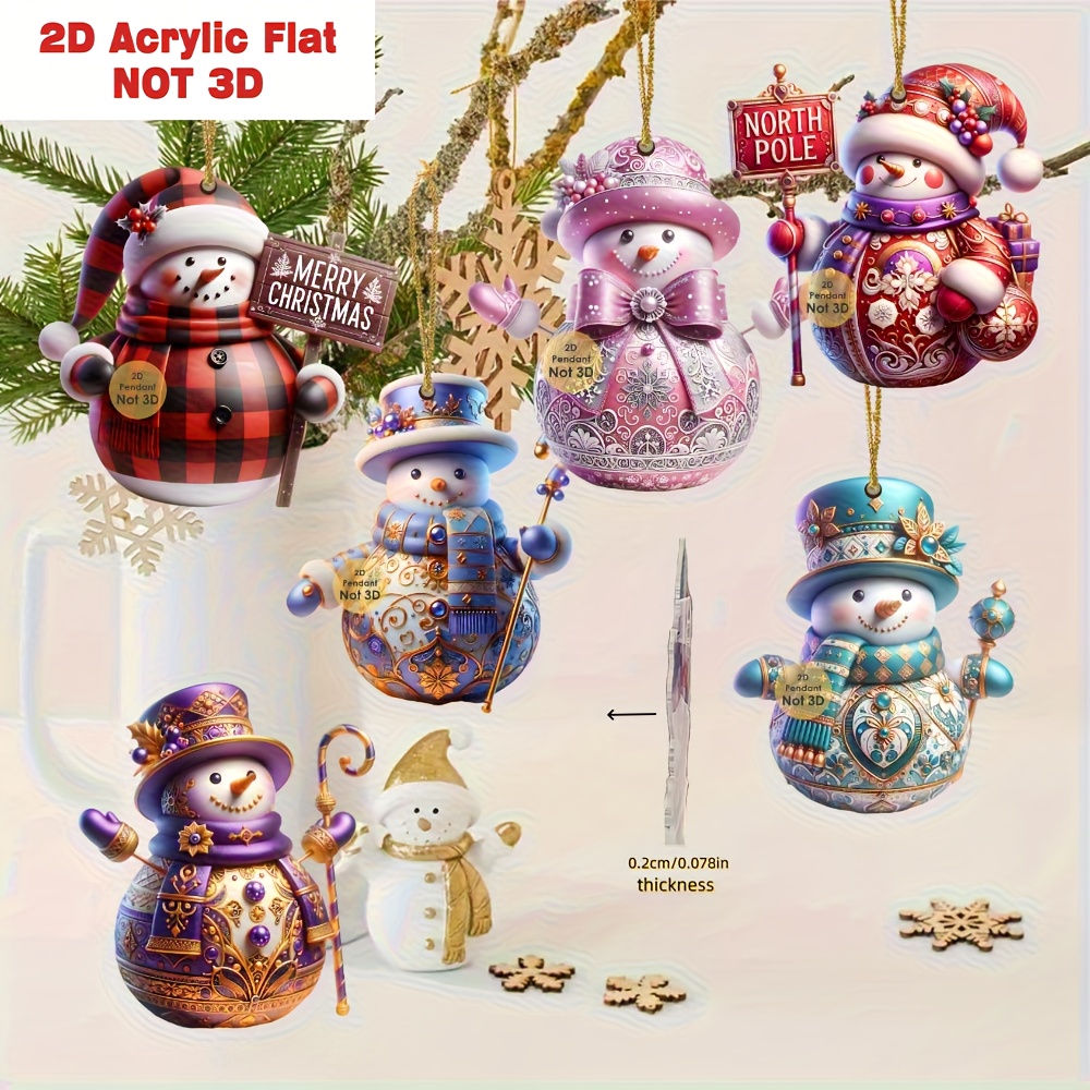 Image of 2d Flat 8pcs Christmas Snowman Decorations, Perfect For Christmas And New Year Gifts, Suitable For Home, Windows, Offices, Classrooms, Car Rearview Mirrors, Yards, And Party Decorations