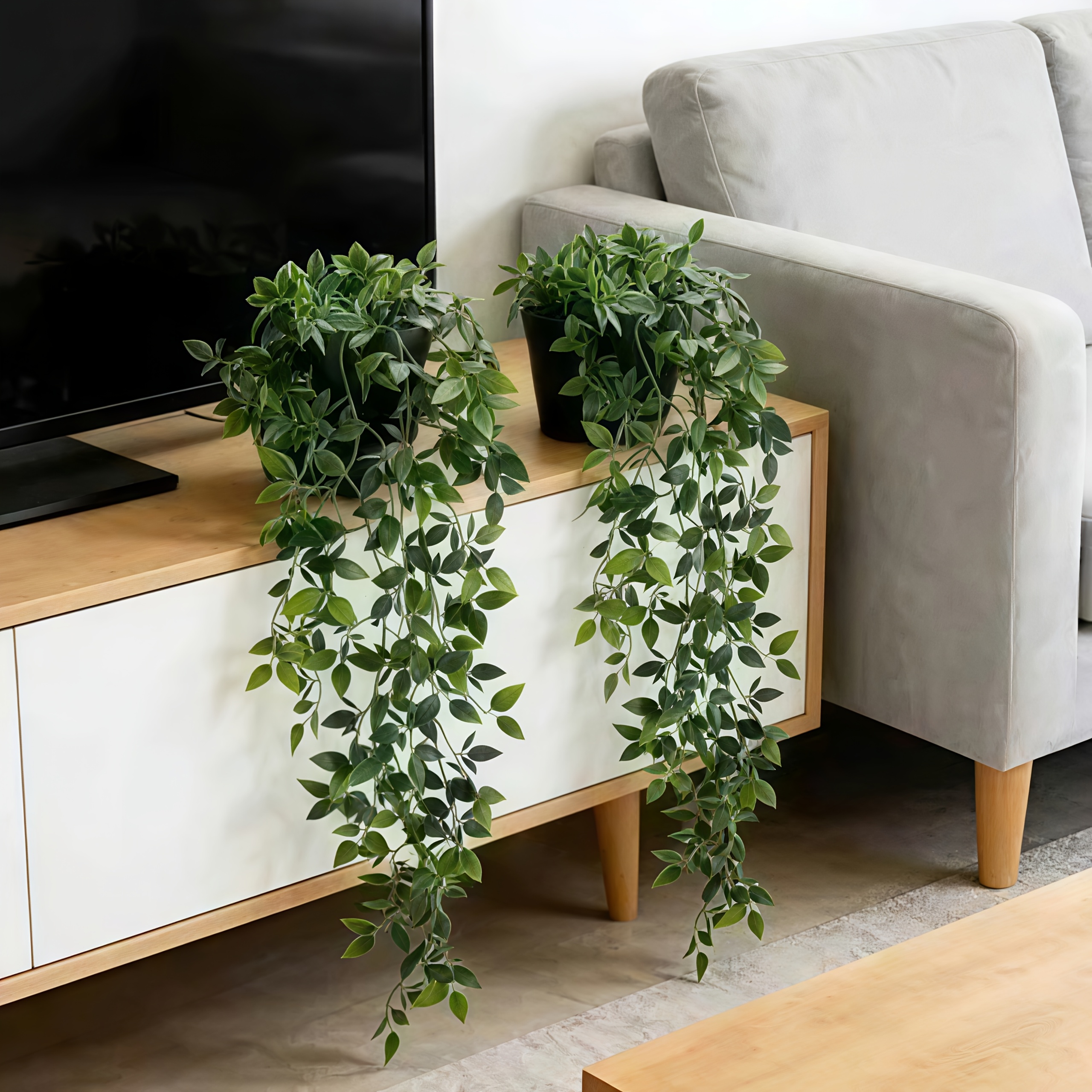 2pcs Large Artificial Green Fern Plants with Hanging Straps