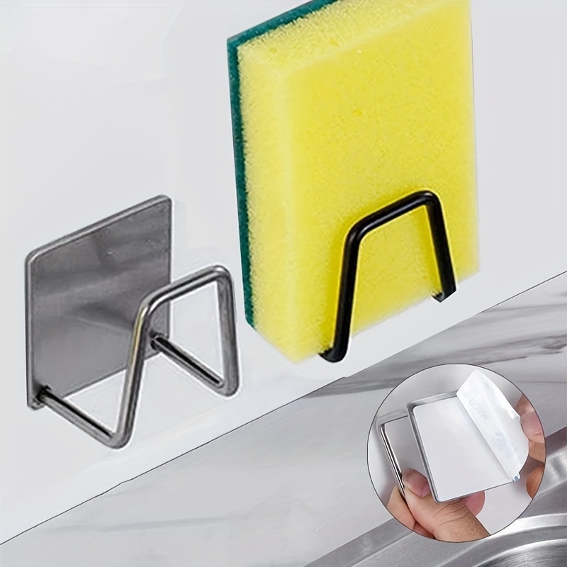 4pcs stainless steel kitchen bathroom organizer set sink drain rack sponge holder with hooks for cleaning supplies sponge holder for kitchen sink kitchen sink organizer details 3