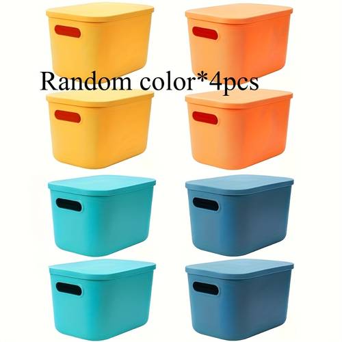 item picture 8 pack 4 pack random color modern stackable storage bins with lids waterproof polypropylene organizer containers with handles rectangular baskets for shelves multi purpose for crafts snacks desk dorm organization