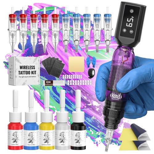 wireless tattoo pen kit purple 1200mah battery led display tattoo needle anti beginner practical kit