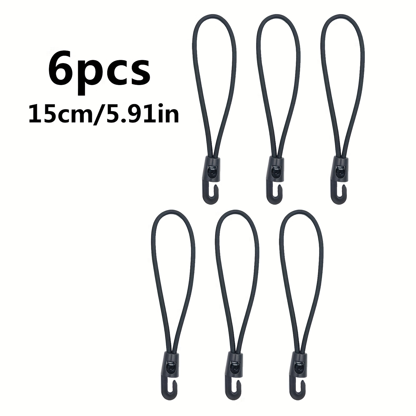 6pcs Hook Elastic Rope - Black Rubber Strap, Used For Camping, Tent, Cargo, Hoses - Durable Outdoor Fixing Accessories, Camping Accessories, Practical Design, Strong Fixation