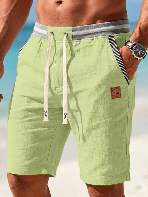 imagen del artículo pantalón corto casual con cordón para hombre, de de rayón de bambú , estilo playero, con tira , rayas, bolsillos y