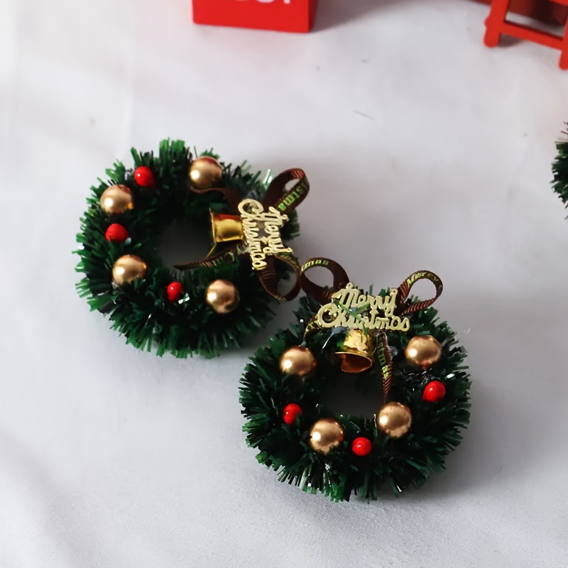 2pcs Dollhouse Christmas Door Wreath - 1/12 Scale Decor Piece For Festive Decoration