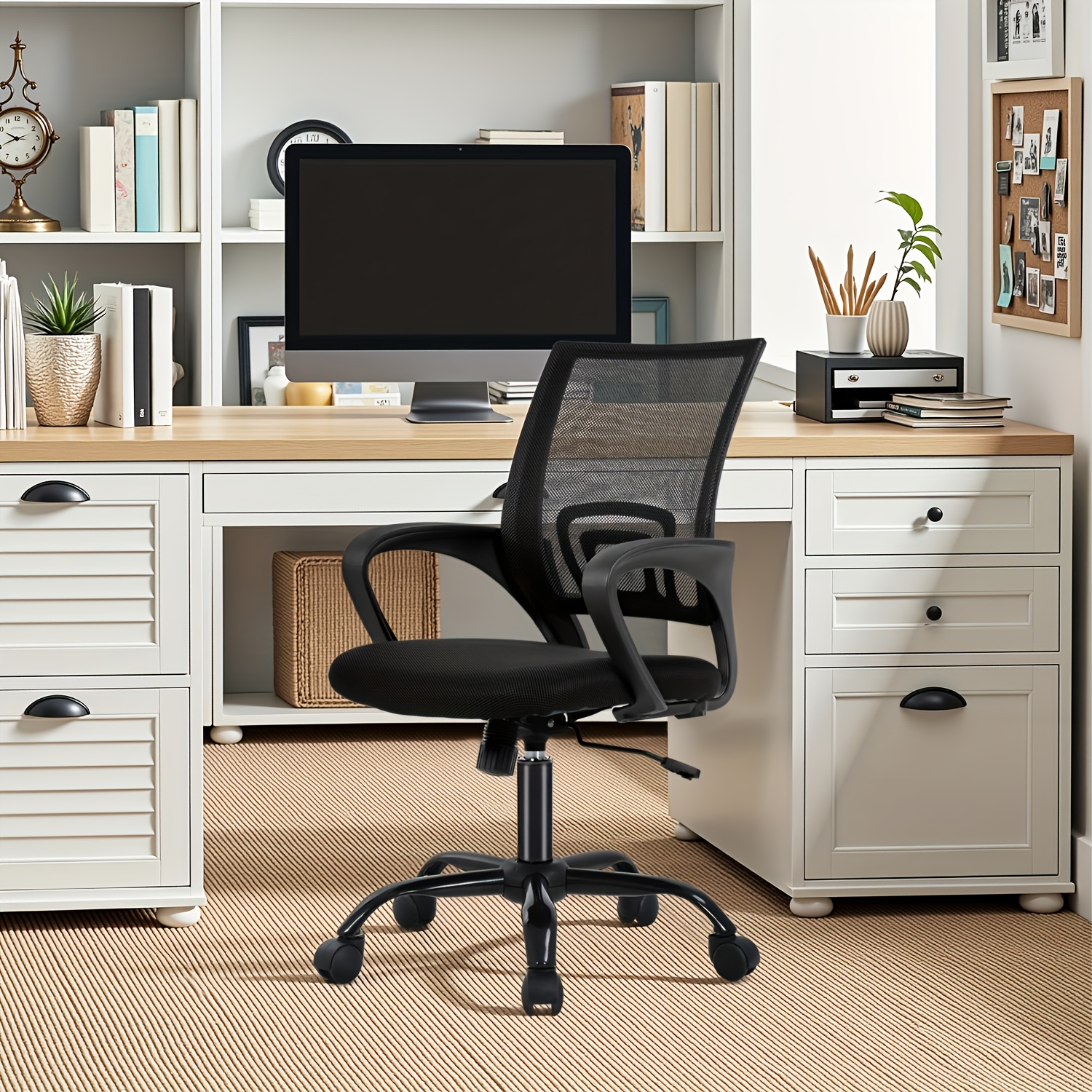 TEMU Office Chair Computer Desk Chair Ergonomic Mesh Chair Seating With Lumbar Support And Armrests, Swivel Functionality, A Five-wheel Base, And