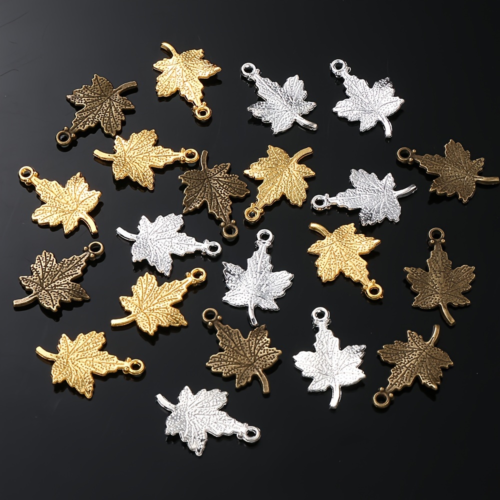 Image of 10pcs 15x23mm Vintage Detailed Carved Metal Branch Tree Leaf Random Mixed Color Pendants For Diy Earring Bracelet Necklace Jewelry Making