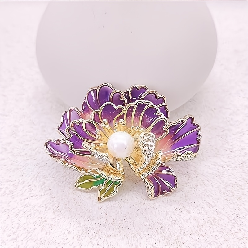 TEMU Exquisito broche de flor, elegante de peonía cúbica con de perla y esmalte, alfiler de solapa, accesorio de joyería de moda para banquetes y