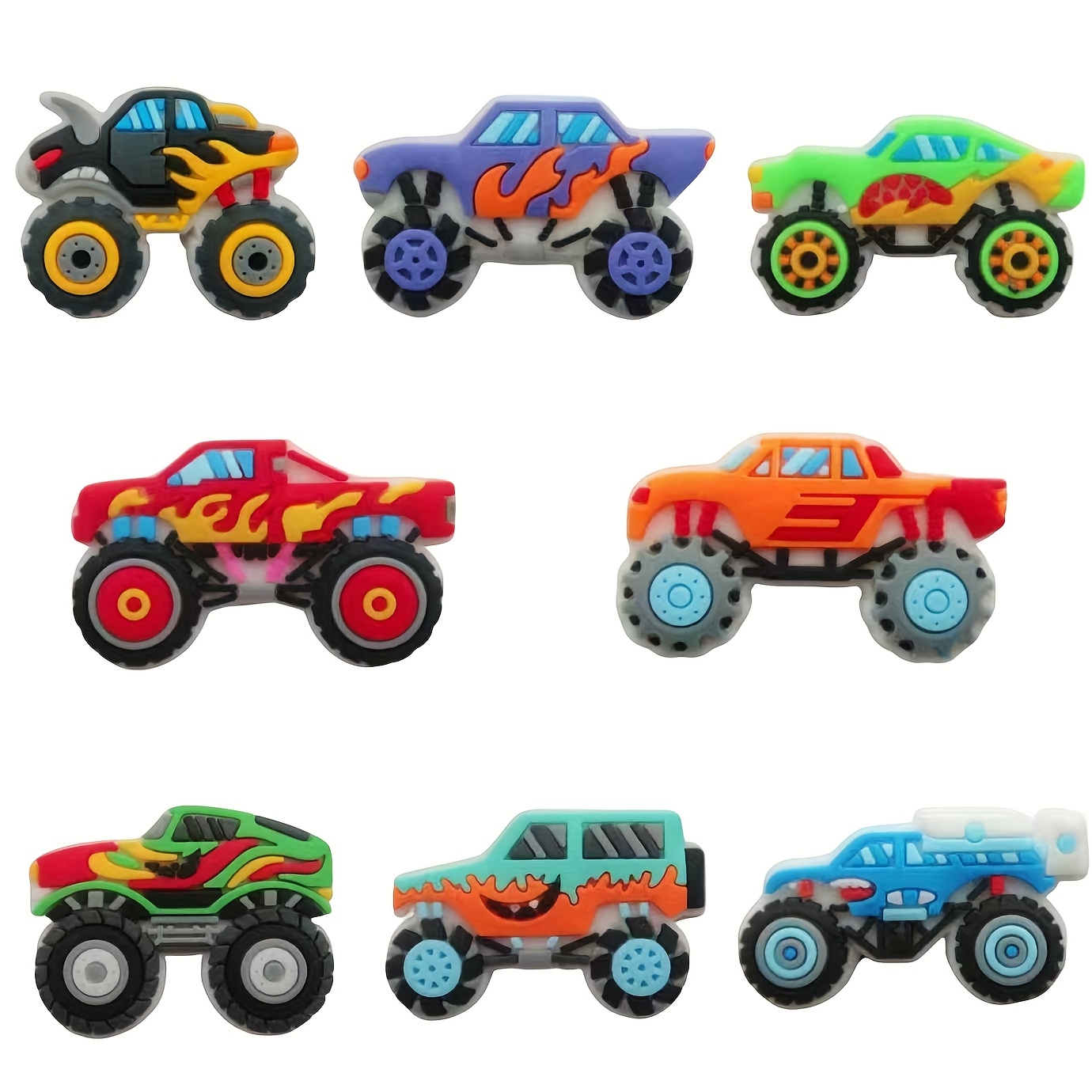 TEMU A Set Of 8 Cool, Cartoon-themed Giant Wheels, Fun Trucks, And Colorful Off-road Vehicle Shoe Buckles. Suitable For Garden Clogs, Beach Sandals, Bags, And Wristbands. Ideal For Birthday Parties.