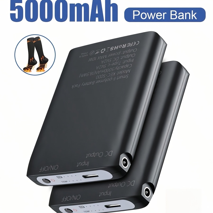 TEMU 2/1 Pack 5000mah 5v 2.1a High- Portable Power Bank, Rechargeable Battery Pack With Output Port, Specifically Designed For Heating Clothing Such