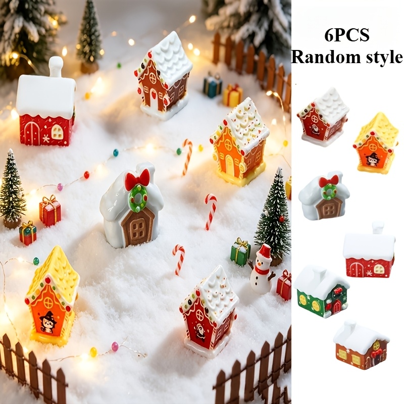 TEMU 6pcs Random Style Micro Landscape Christmas House Model Ornaments, Mini Resin Additions, Suitable For Desktop Potted Plants, Terrariums, Home