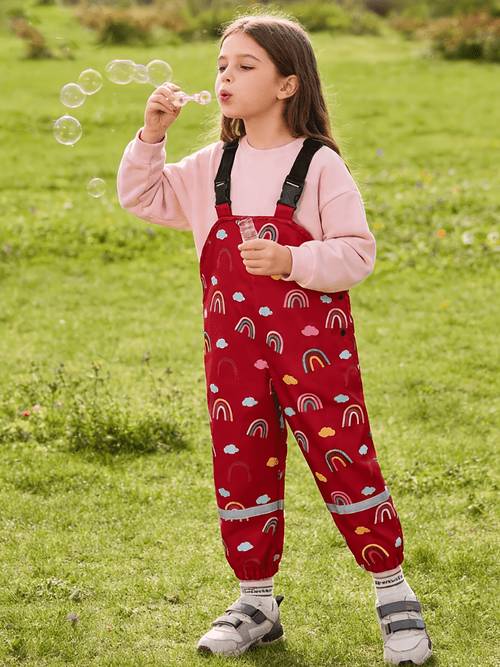 single piece pc unisex printed overalls for boys and girls adjustable shoulder straps reflective strip safety protection childrens wear resistant and outdoor long pants versatile pants for farm camping countryside and outing