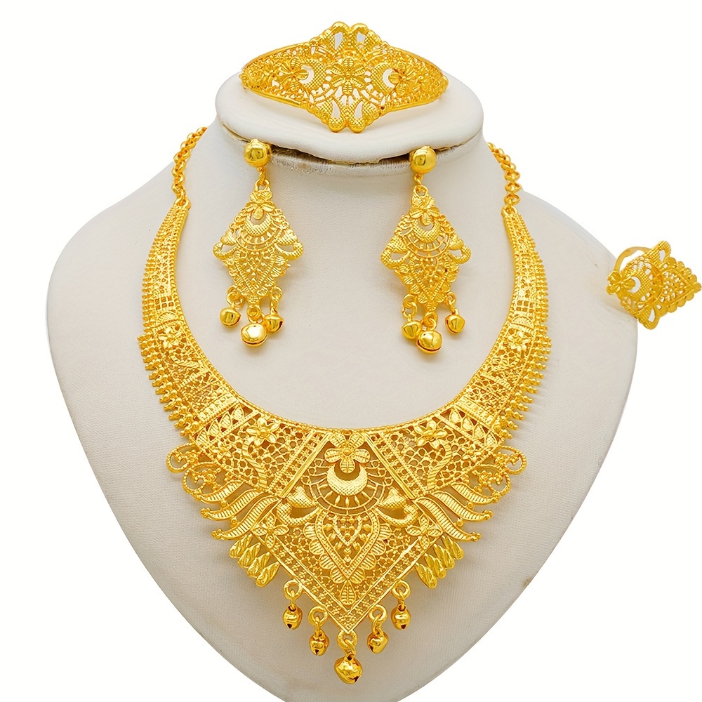 TEMU Ensemble de Bijoux Dorés Élégants Dubaï Ethiopie à l'Orientale Moyen-Oriental