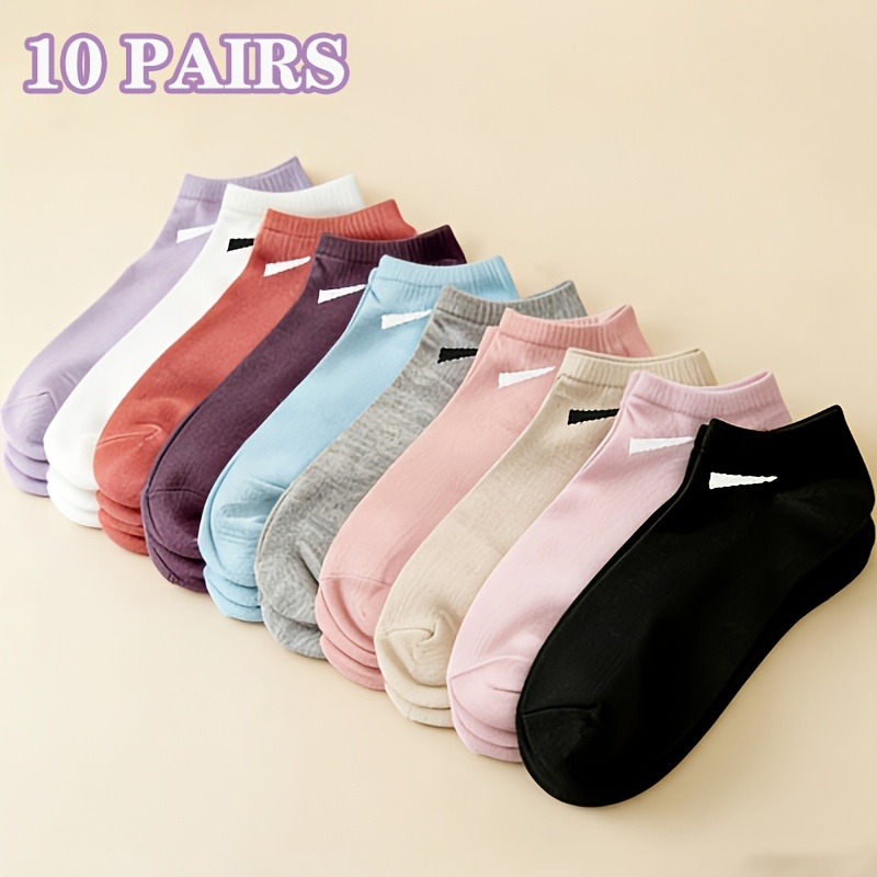 TEMU 10 Pairs Women's Elegant Short Socks - Breathable Ankle Socks For Spring/summer Casual Daily Wear, Soft Tones Suitable For Everyday