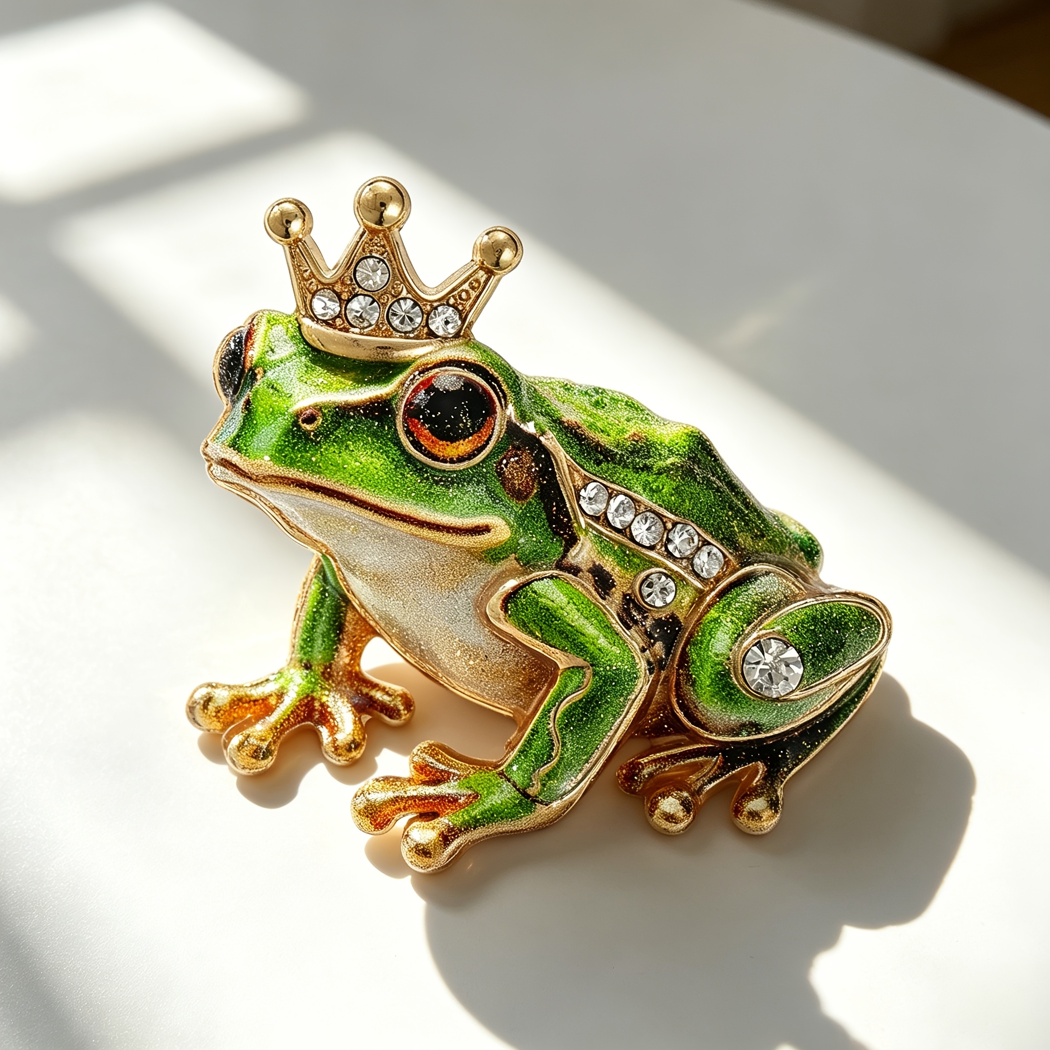 TEMU 1 pièce Broche émaillée Prince Grenouille avec couronne en strass, style de , convient pour les vestes en jean/la décoration de sac à dos,