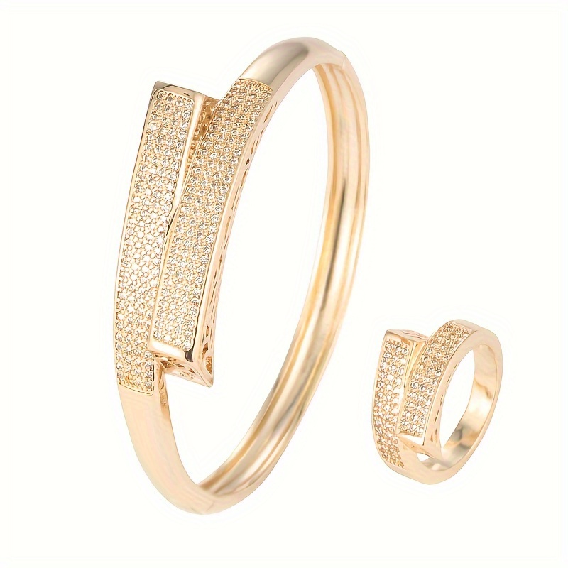 Geometric Symmetry Zirconia Women's Bracelet Ring Set