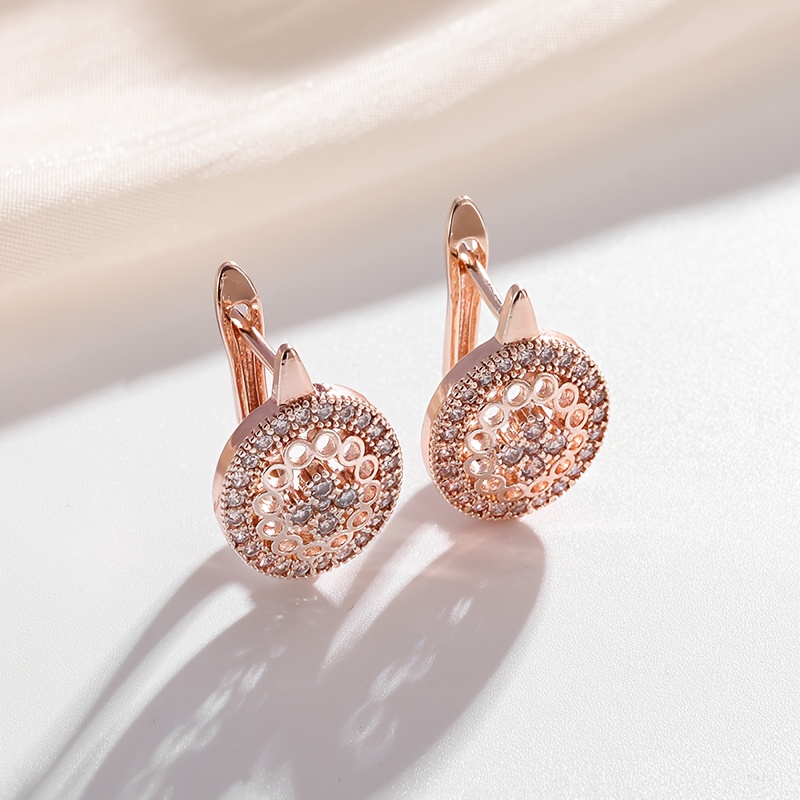 Image of 1pair Fashionable And Elegant Women's Oval Flower Earrings, Vintage Copper Jewelry, Creative Rose Golden Hollowed Out Leaf Earrings For Women, Ear Buckles For Christmas Gifts