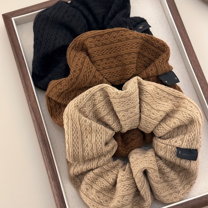 3pcs Textured Scrunchies Set - Elegant Lace Pattern, Random Shades, Soft - Bands For Women, Cool Weather Hair Essentials For Daily Wear