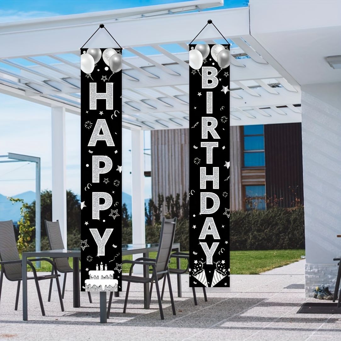 

2d Door Banner, 1 Pair 30.48x180.34cm Black & White Silvery Birthday Door Banner, Polyester Party Decorations, Porch Sign, No Power Needed, Universal Home & Kitchen Party Supplies, Banner Bunting For