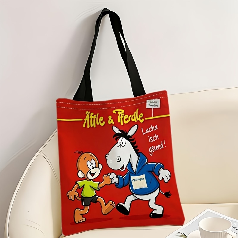 TEMU An Äffle & Pferdle Joy Printed Shopping Bag, A Foldable And Reusable Tote With A Stylish Printed Pattern, A Perfect Gift, Assorted Colors, A