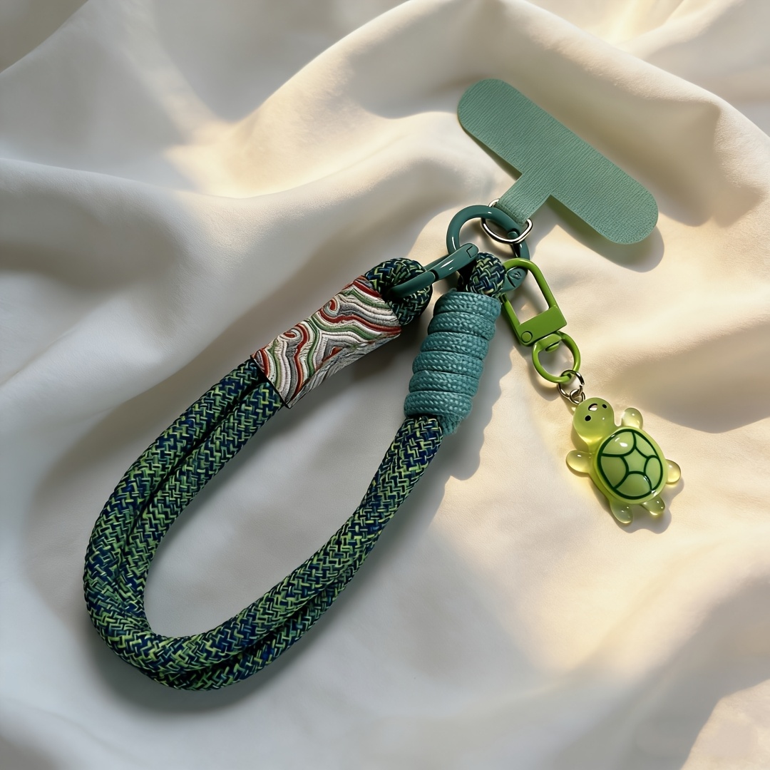 Image of -themed Sea Turtle Keychain Phone Lanyard Anti-loss Wrist Strap - Durable Woven Nylon Lanyard, Stylish Short Design, Stain-resistant, Essential For Travel And Outdoor Activities