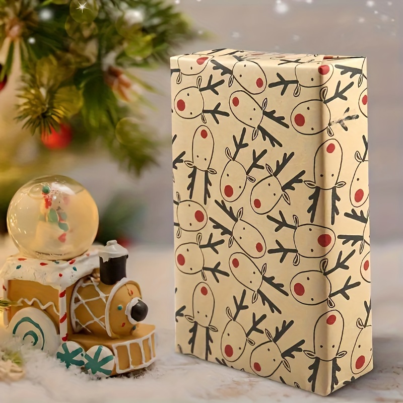 

Large Christmas Reindeer Paper Gift Wrapping Paper Roll - Animal Print, Light Brown Vintage Christmas Paper, Multi- Gift Wrapping Paper, 1 Roll - Inx 118.1in