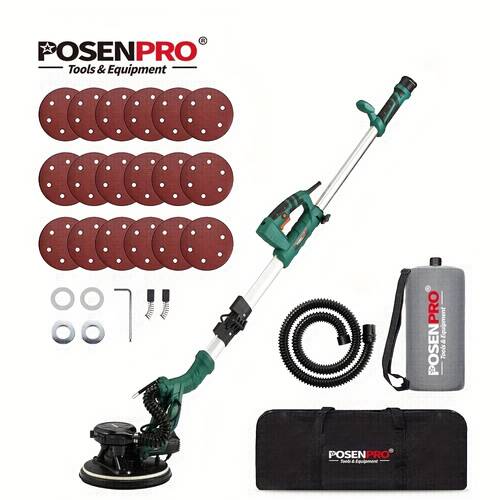 drywall sander 810w electric drywall sander with vacuum auto dust collection variable speed 500 2100 wall polisher with 18pcs sanding discs led light extension handle eu plug