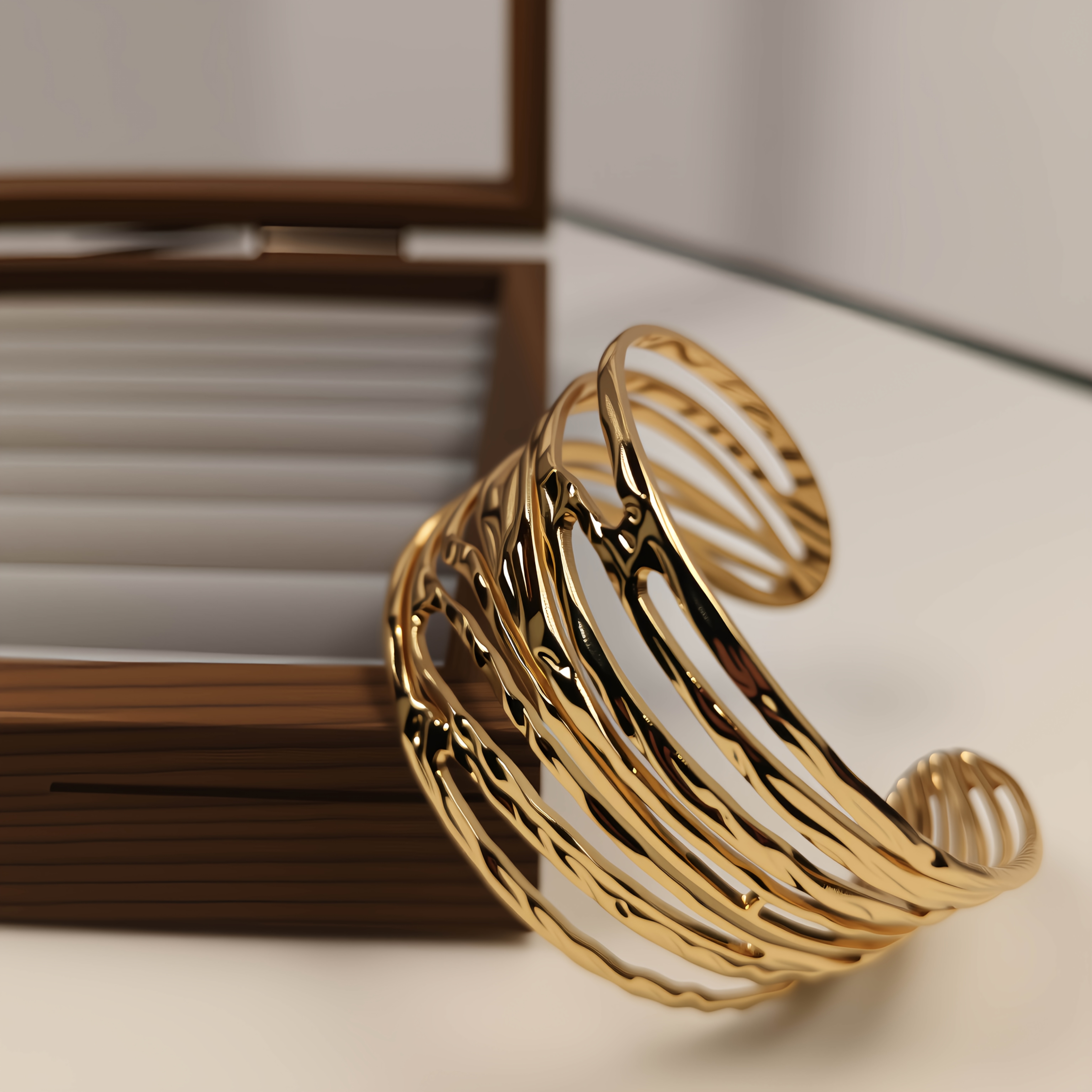 Image of A Golden Hollow Bracelet, High-end Stainless Steel Irregular Line Bracelet, Non-fading Jewelry