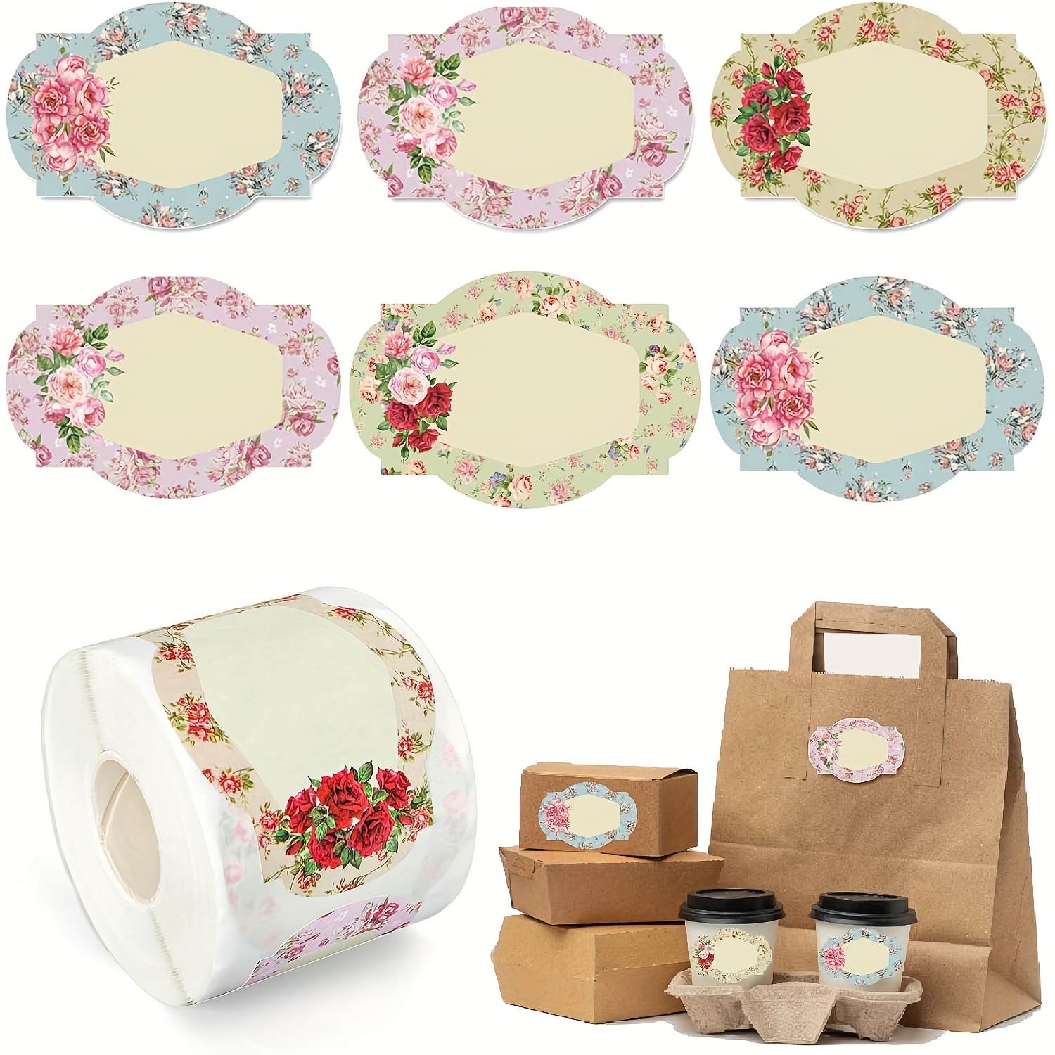 E-shop 250 Stück/Rolle Beschriftbare Etiketten Vintage Blumenaufkleber Dankeschön für Handgemachte Dekorative Aufkleber