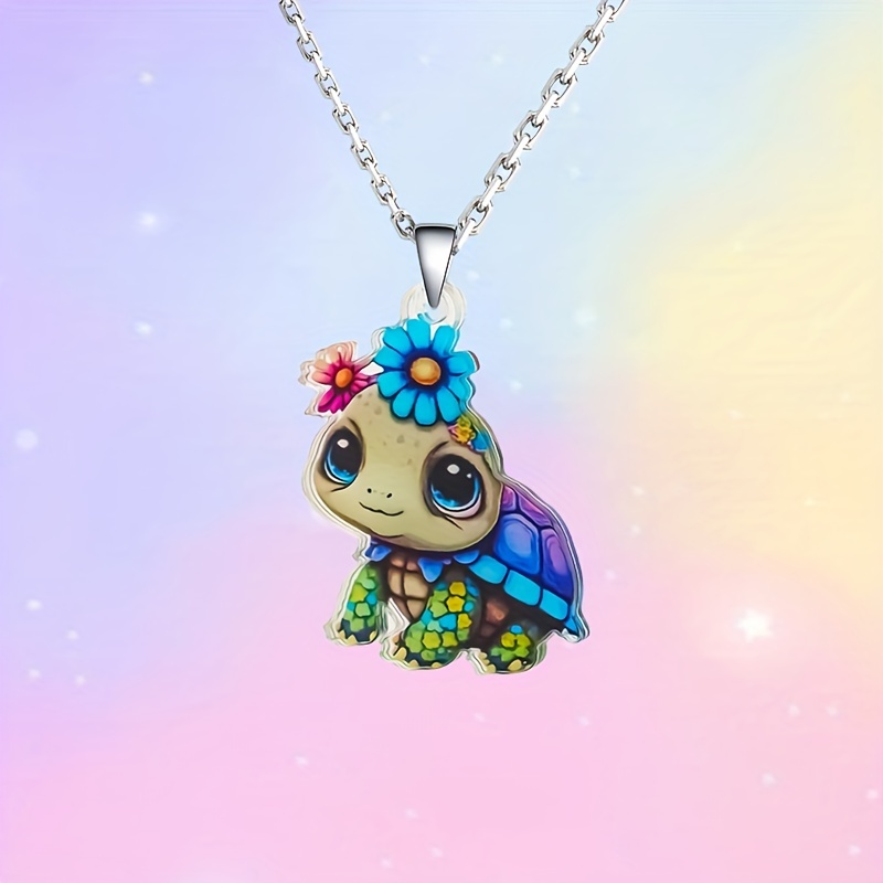 

1pc Cute Acrylic Turtle Pendant Necklace, Accessory For Birthday, Anniversary, Graduation, Christmas Gifts, Alloy Chain, No Plating - Sweet And Jewelry