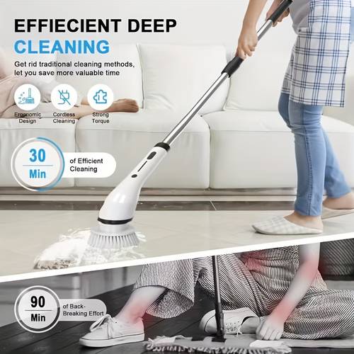 item picture 2025 spin scrubber powerful brush for bathroom bathtub shower floors and cars usb rechargeable detachable telescopic handle with 8 replaceable brush heads and 1 brush perfect gift for halloween and christma