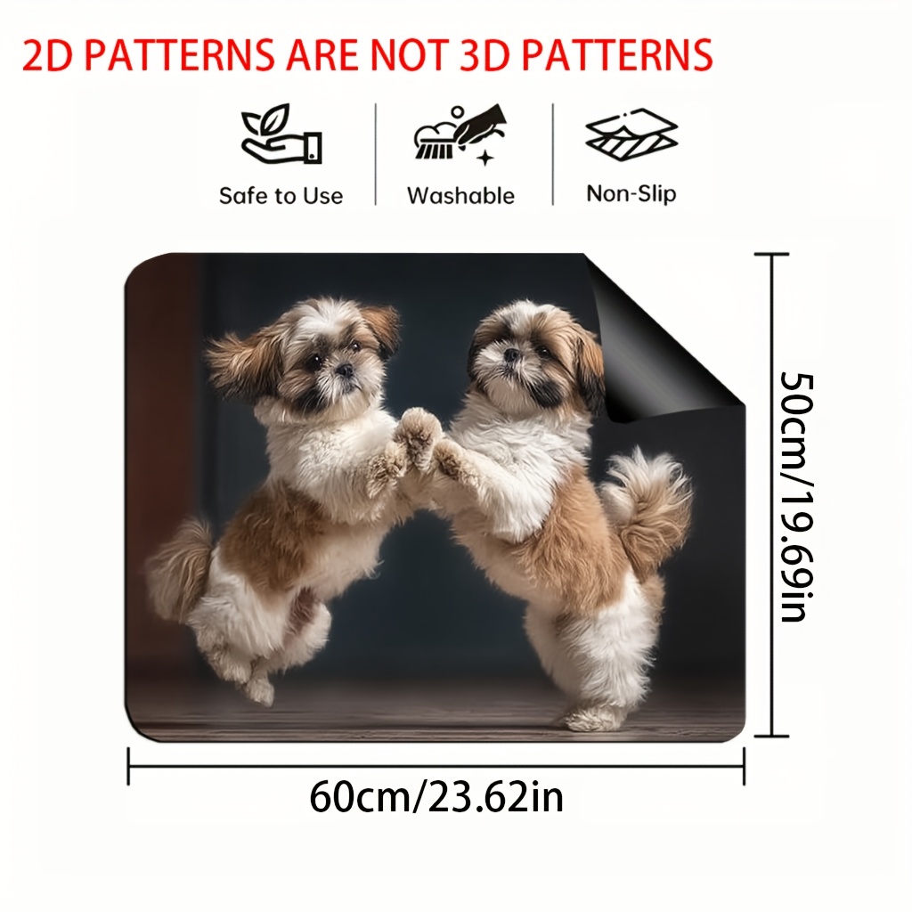 TEMU 1pc, 2d Flat Printing Stove Cover Mat Protection Pad, 2 Cute Shih Tzu Dogs,versatile For Multifunctional Flat Top Oven Mat, Washing Machine Mat,