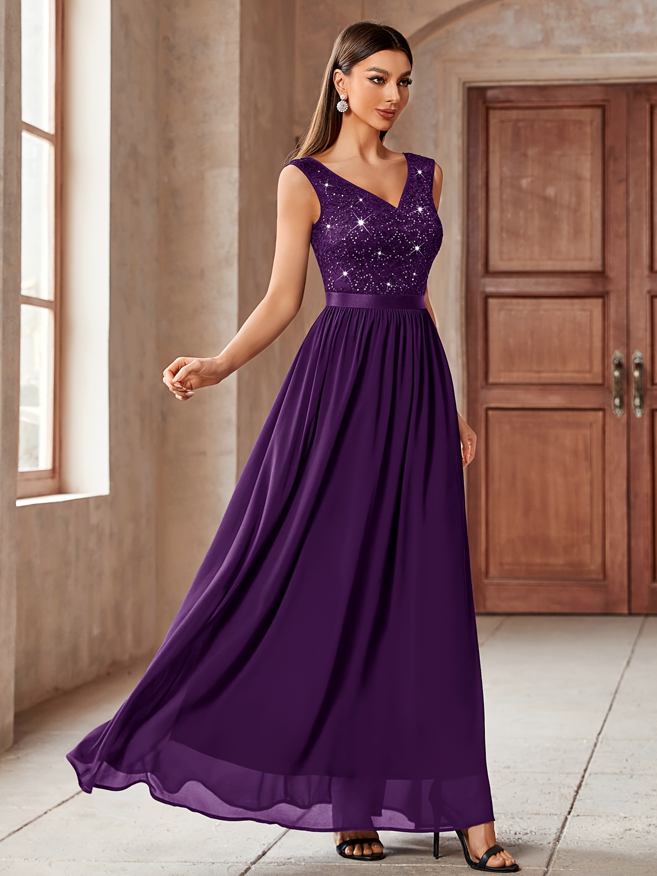 23221 womens elegant v neck sleeveless pleated maxi - Temu