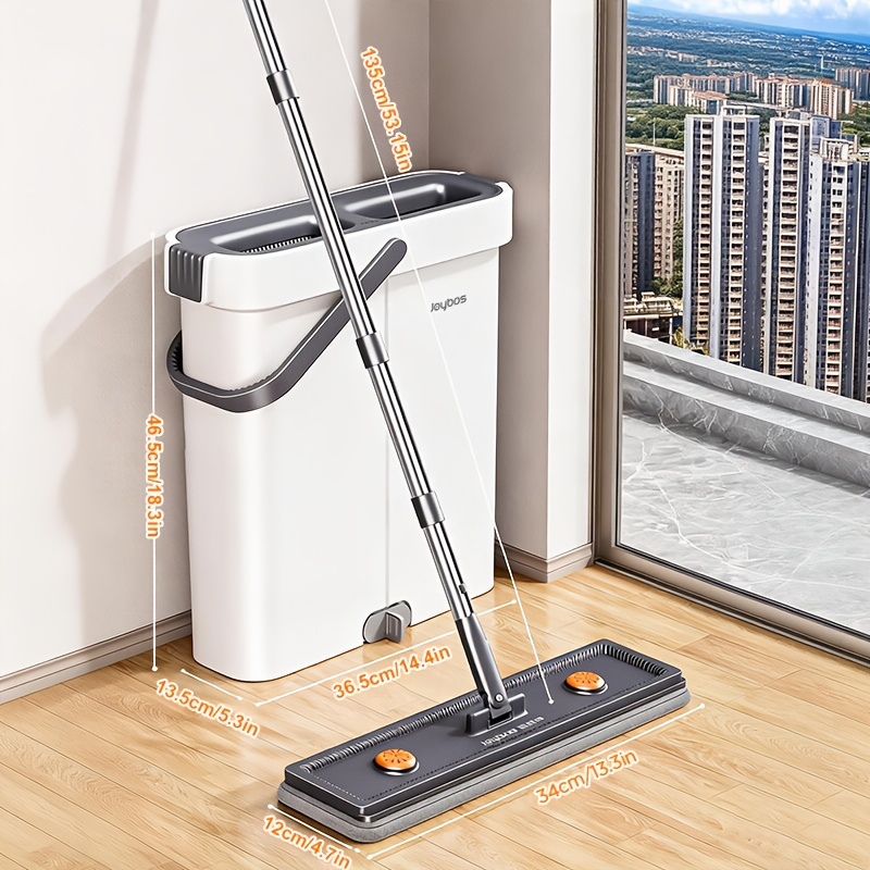 TEMU 1pc 33cm/40cm Flat Mop For Hand Washing, Easy Separation For Home Cleaning, Narrow Mop With Bucket Set, Suitable For Wet And Dry Floor Dusting,