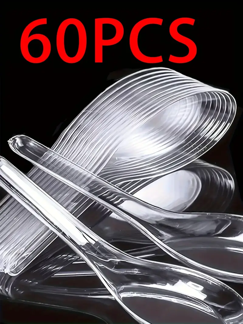 60 120 упаковок прозрачных пластиковых ложек, ложек для десертов с утолщением, одноразовая посуда для еды на вынос, обслуживание в ресторане, материал хлорпрен, для Рождества, Хэллоуина, Пасхи, Хануки, Дня благодарения, детали 4