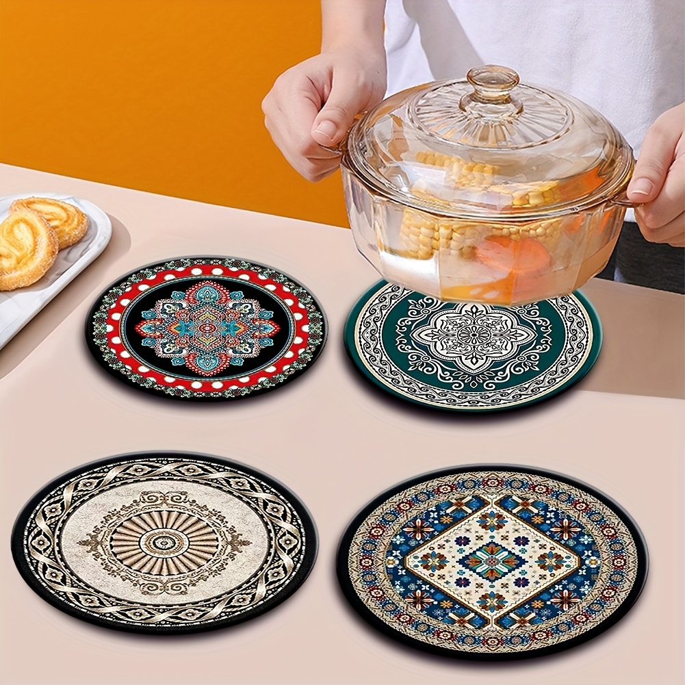 

4-pack Mandala Style Wooden Placemats - , Heat Resistant, Non-slip & Easy To Clean - Home, Office, Parties & Holidays (christmas, Halloween, Easter, Hanukkah, Thanksgiving)