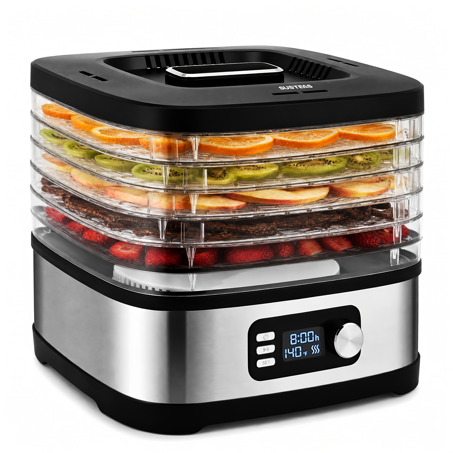 TEMU Food Dehydrator Machine 5/8 Adjustable Height Stackable Trays, Digital Lcd Display 24h Timer Adjustable Temperature Control, 360 Bottom Fan Hot