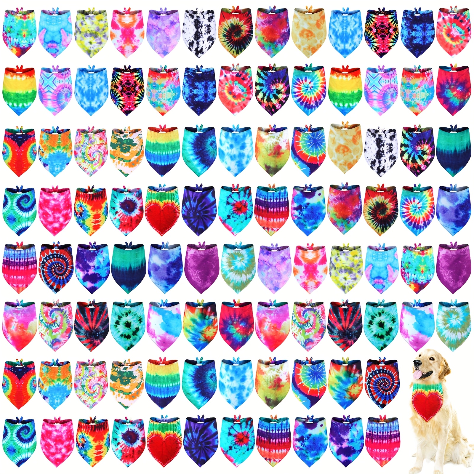 TEMU 100pcs Summer Cute Dog Bandanas Bulk For Dogs Tie Dye Dog Bandanas Washable Dog Set Puppy Neckerchief For Small Medium Large Pet Puppy Gifts (large)