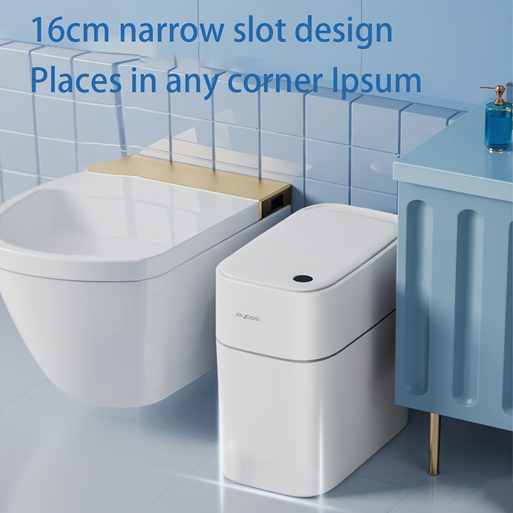 TEMU 1-pack Automatic Sensor Trash Can With Press-to-open Lid & Automatic Closure - Touchless Operation, Narrow Slot Space-saving Design Suitable For