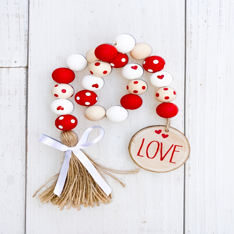 

1pc Style Valentine's Day Wooden Bead Garland With Tassel - Love Themed Hanging Decor For Home, Manufactured Wood Wreath, No Electricity Required, Holiday Decoration