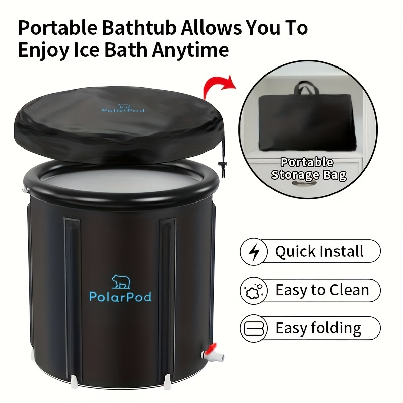 XL Oversized Portable Ice Bath Tub with Lid - Collapsible Cold Water Relax Bathtub Suitable for Athletes' Post, Soreness, & Gym Use - Plastic Ice Bath Spa