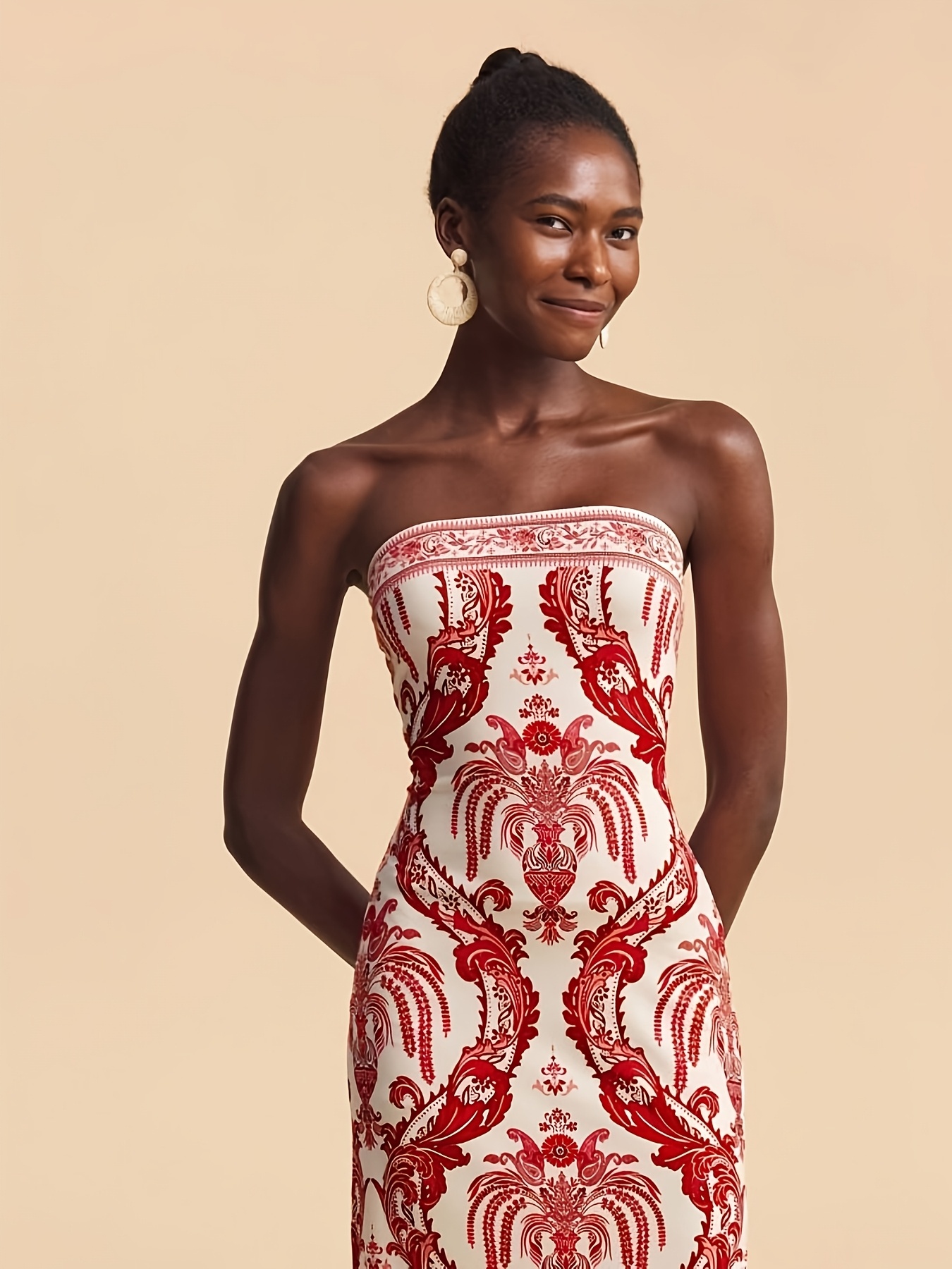baroque bodycon dress 2026 summer white vintage jacquard strapless Available In Black/White