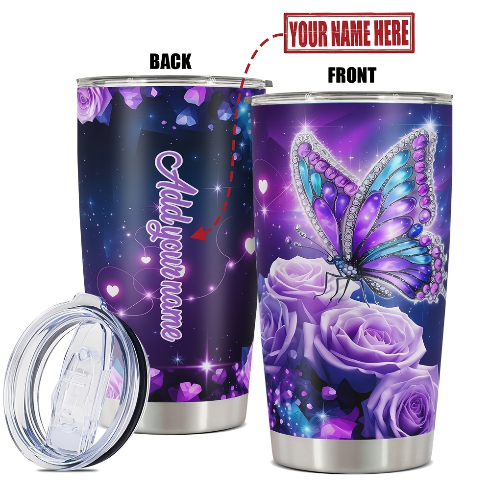 

1pc Personalized 20oz Stainless Steel With Lid - Elegant & Roses Design, Insulated & , Custom Name Option - Ideal Gift For Birthdays, Holidays, & , Personalized Gift |decorative | Drinkware