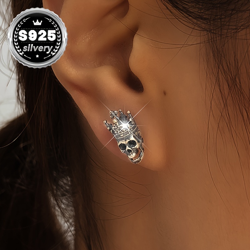 Silvery Retro Gothic Crown Earrings 2pc