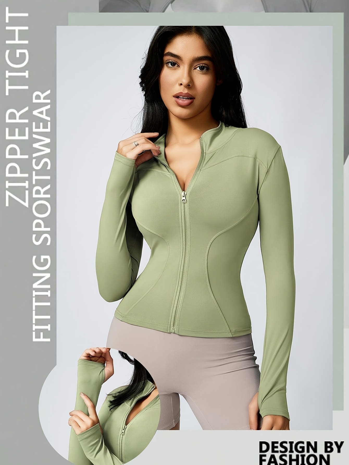 High-Elasticity Slim-Fit Yoga Top - Stand Collar Zipper Front Long Sleeve Workout Shirt, Peach Solid Color Non-See-Through Fabric for Yoga, Gym & Casual Wear, Machine Washable, Formfitting Design, Highelasticity Material