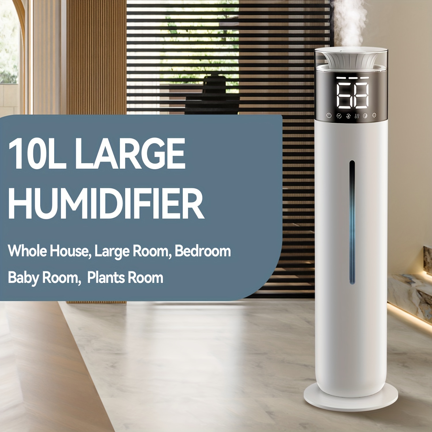 

(10l) Smart Humidifier For Home Large Room Bedroom, Last Hours, Cover Up To 600ft², Easy , , Auto Mode, 360° Nozzle, Quiet, White