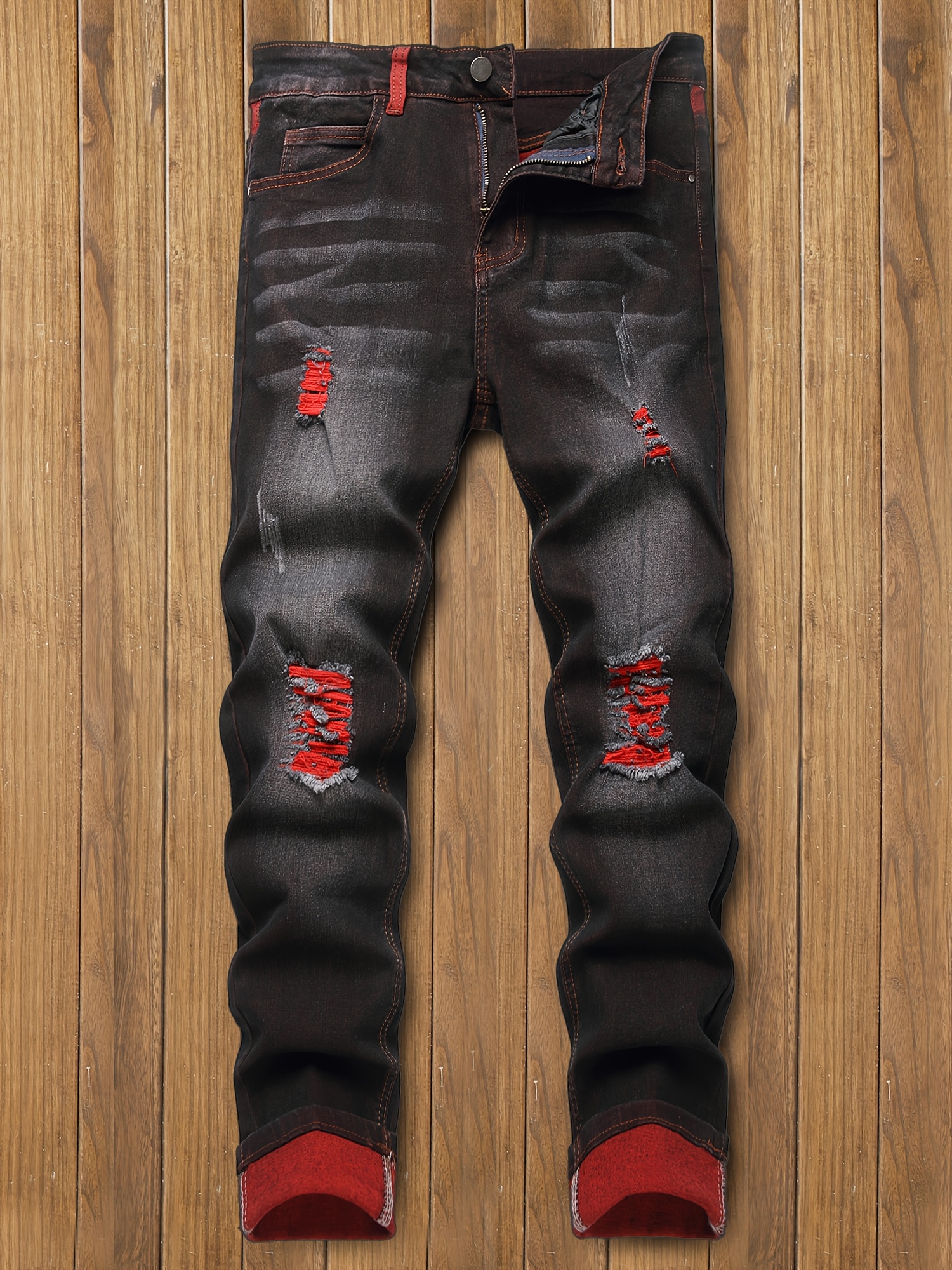 red jeans sold on Temu United States